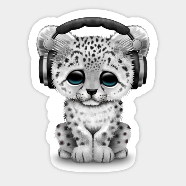 Cute Snow leopard Cub Dj Wearing Headphones Sticker by jeffbartels